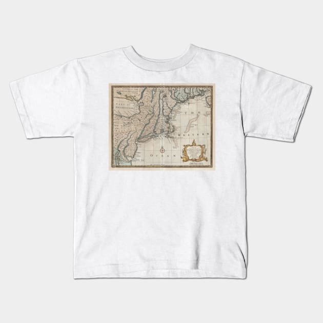 Vintage Map of The New England Coast (1747) Kids T-Shirt by Bravuramedia